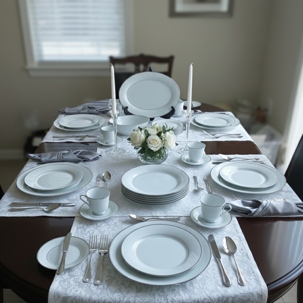 Noritake Diana 2611 Platinum Pattern 1950/1960s Japan 8‎ Place Setting (34 PC)